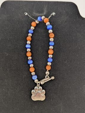 925 Silver Beaded Bracelet Orange Blue Silver Dog Paw Charm Toggle Clemson